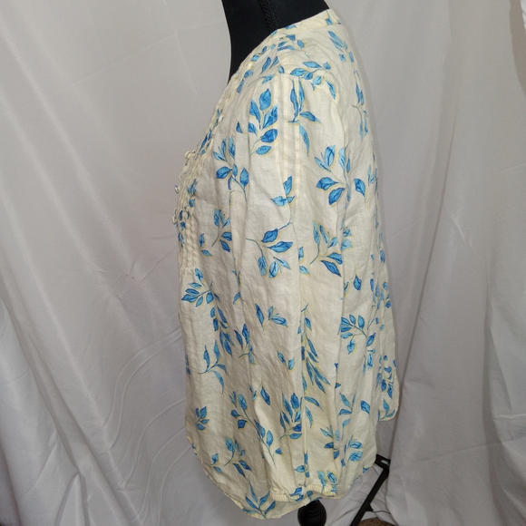 J. Jill Love Linen Pintuck Floral Blouse Womens S Petite Boho Cottagecore Top - Picture 7 of 14